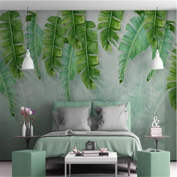 beibehang Customize Wallpaper Dream Nordic Простые Маленькие Свежие Зеленые Банановые Листья в Акварельном Стиле Настенные обои для стен 3 d