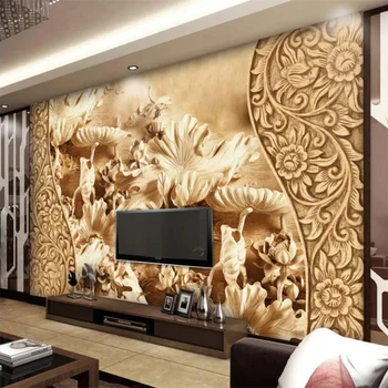 бейбехан Пользовательские обои 3d фреска китайский стиль лотос листья лотоса резьба по дереву ТВ фон обои домашний декор 3d обои