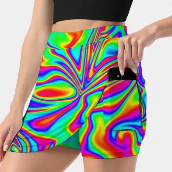 Женская юбка с Психоделическим Радужным Мраморным Рисунком Y2K Летняя одежда 2022 года В Стиле Kpop Брючная Юбка С Карманом Rainbow