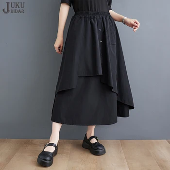 Многослойный дизайн, Однотонный Черный, Новинка 2023 года, Летняя женская юбка в японском стиле с эластичной талией, повседневная одежда, Уникальная юбка для девочек JJSK029