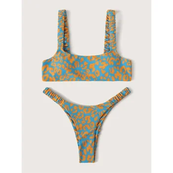 Сексуальное микро бикини 2023 Женский Оранжевый Леопардовый купальник-стринги с подкладкой Пуш-ап, женский купальный костюм с вырезами, купальники