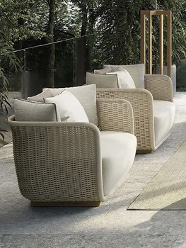 Уличный ротанговый диван во дворе, солнцезащитный крем, водонепроницаемое комбинированное кресло из ротанга для отдыха, простой дизайн, сад на открытом воздухе, скандинавский стиль