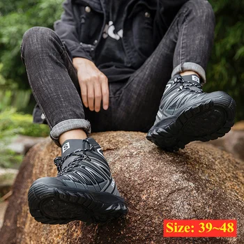 Новые мужские треккинговые ботинки с высоким берцем, осенне-зимние водонепроницаемые кроссовки, мужские нескользящие уличные спортивные повседневные треккинговые ботинки, Размер 39-48