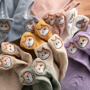 3 пары хлопчатобумажных носков-лодочек с милым котом, женские носки с вышивкой на пятке и ушками с героями мультфильмов Ins Fashion Kawaii Animal Girl Sokken