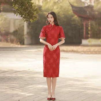 Сексуальное Шифоновое Ципао с вышивкой бисером и коротким рукавом, Традиционное Китайское женское вечернее платье Чонсам ручной работы, пуговицы ручной работы