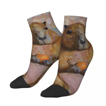 Счастливые мужские носки на щиколотках с изображением оранжевой капибары, милых животных, повседневных носков в уличном стиле, подарочных носков с рисунком